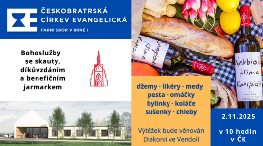 Děkovná neděle se skauty a jarmarkem 2.11.2025