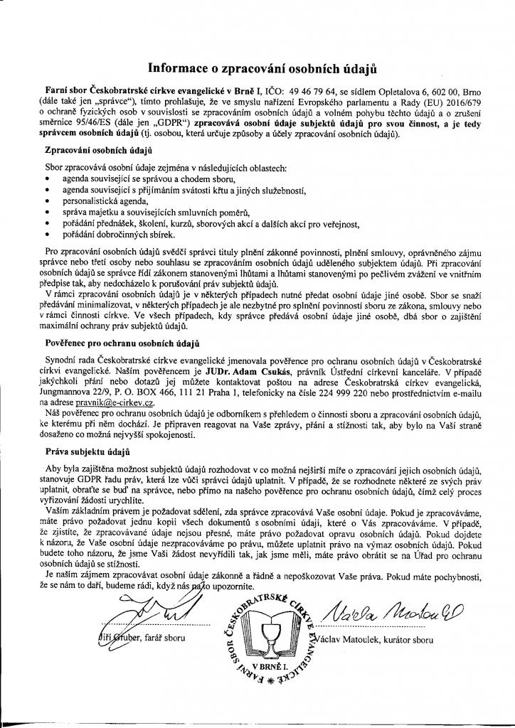 Informace o zpracování osobních údajů